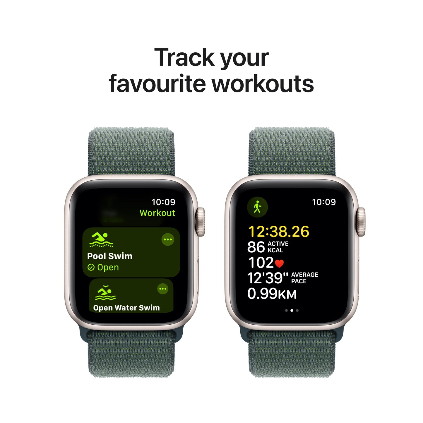 Apple Watch SE GPS + Cellular 40mm Starlight Aluminium Case with Lake Green Sport Loop